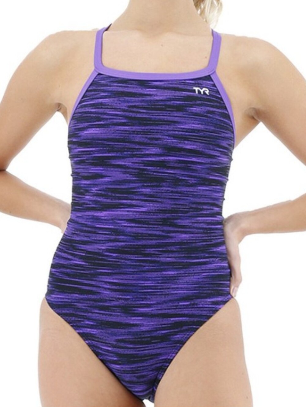 NWT TYR Fizzy Durafast Purple Black Striped Diamondfit One Piece Swimsuit - 22
